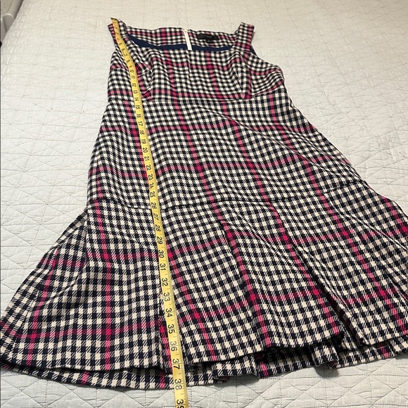 J.Crew Scoop neck Fit Flare Dress 8 Herringbone Twill Tall Lined Navy Pleated - Picture 12 of 13